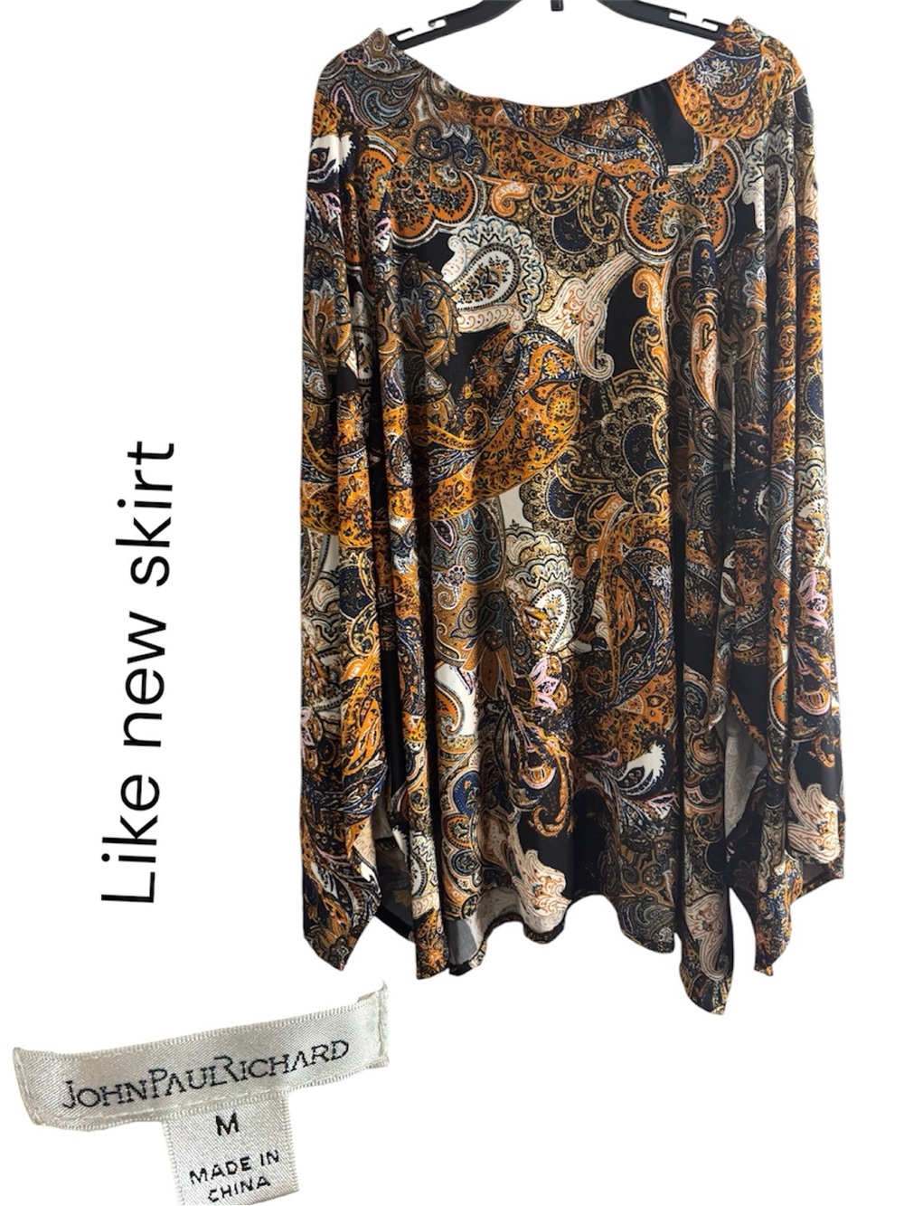 JohnPaulRichard Asymmetrical Paisley Skirt in Black, Gold & Cream